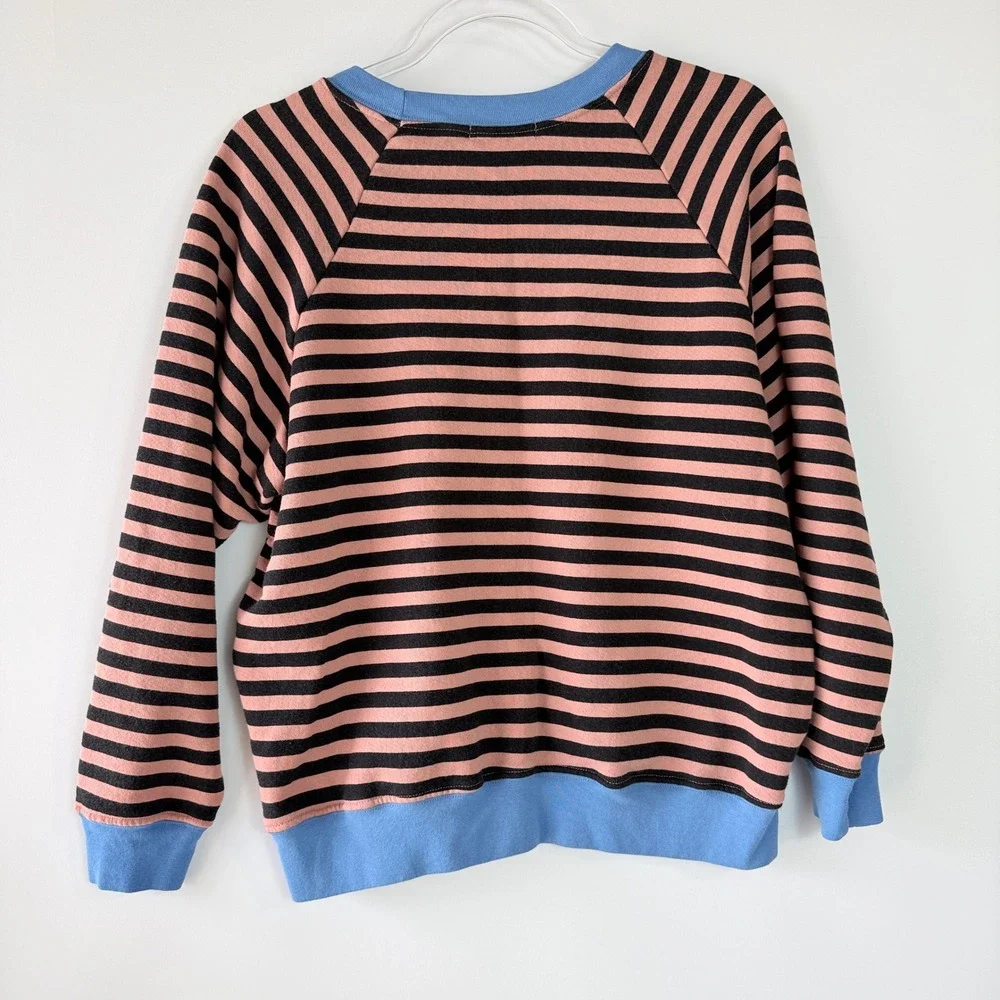 Evereve Daydreamer Stripe Vintage Sweatshirt Womens M Pink Blue Raglan Cotton - Picture 6 of 12